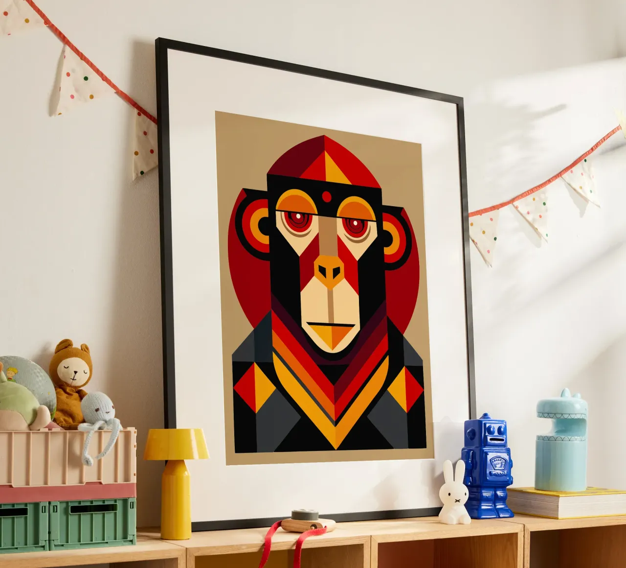scimmia geometrica ilustrazione poster con telaio in alluminio da nemaro