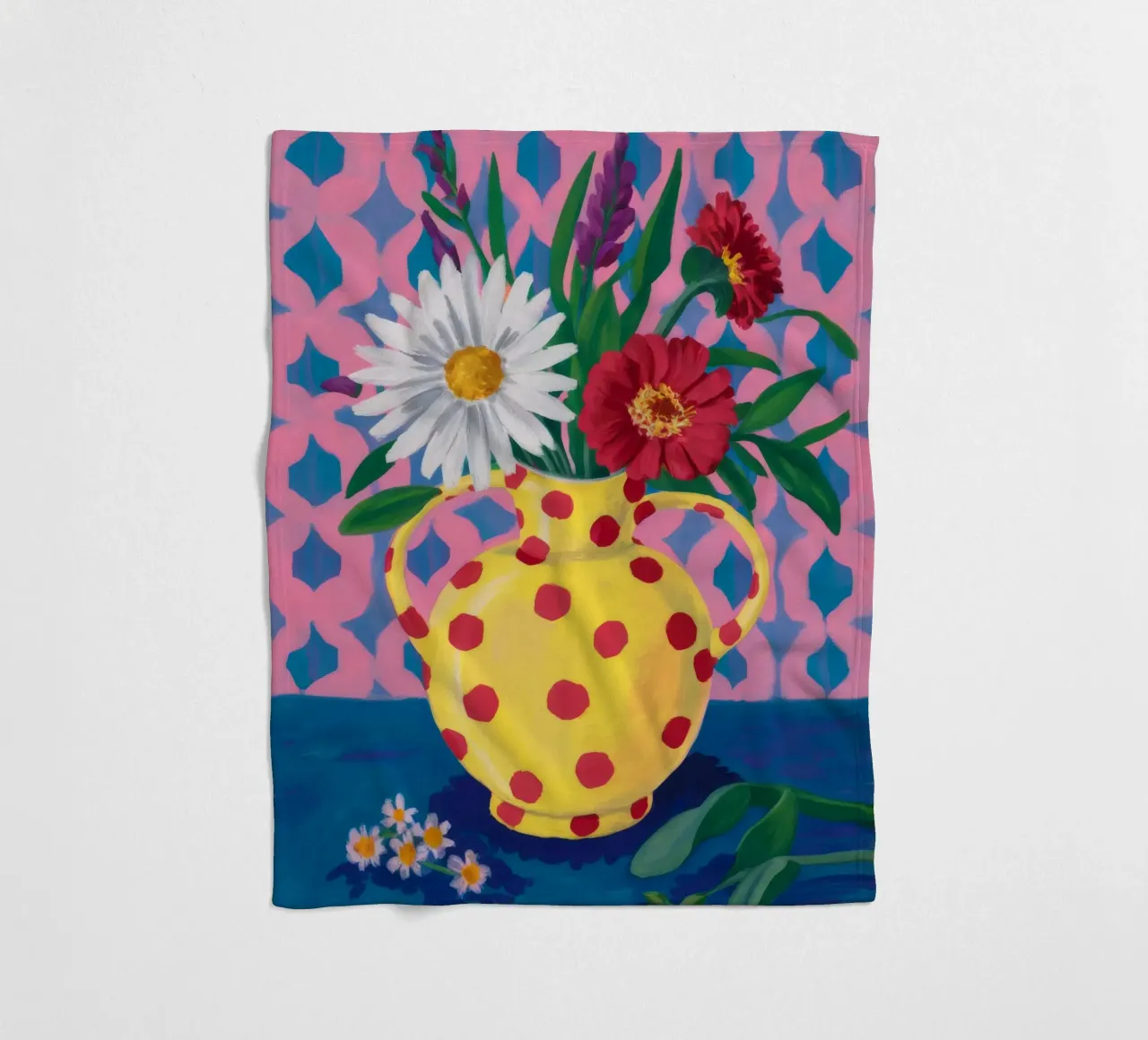 Polka Dot Daisy Joy fleece blanket by Fable Tempa