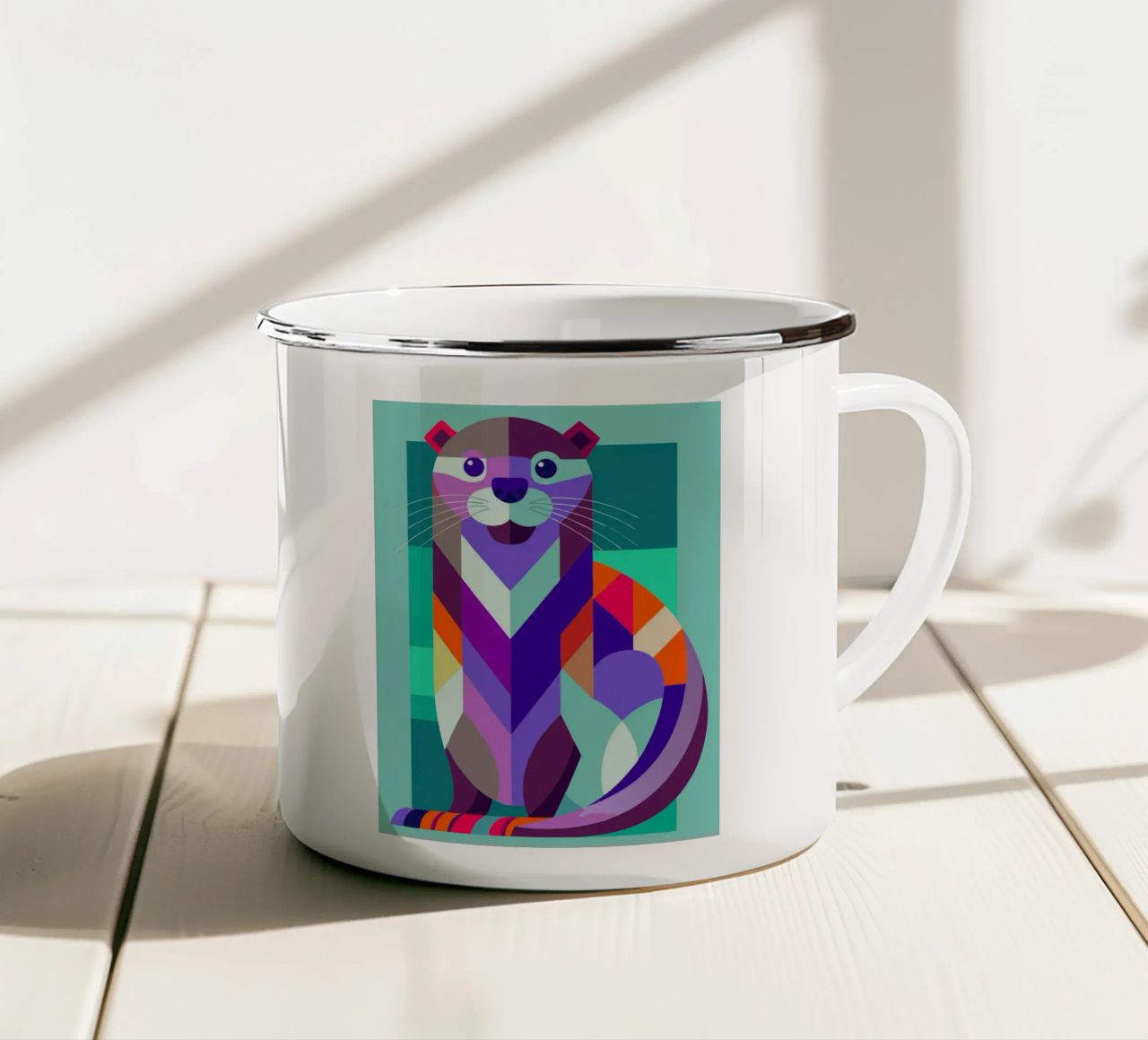 ilustrazione geometrica della lontra tazza in smalto da nemaro
