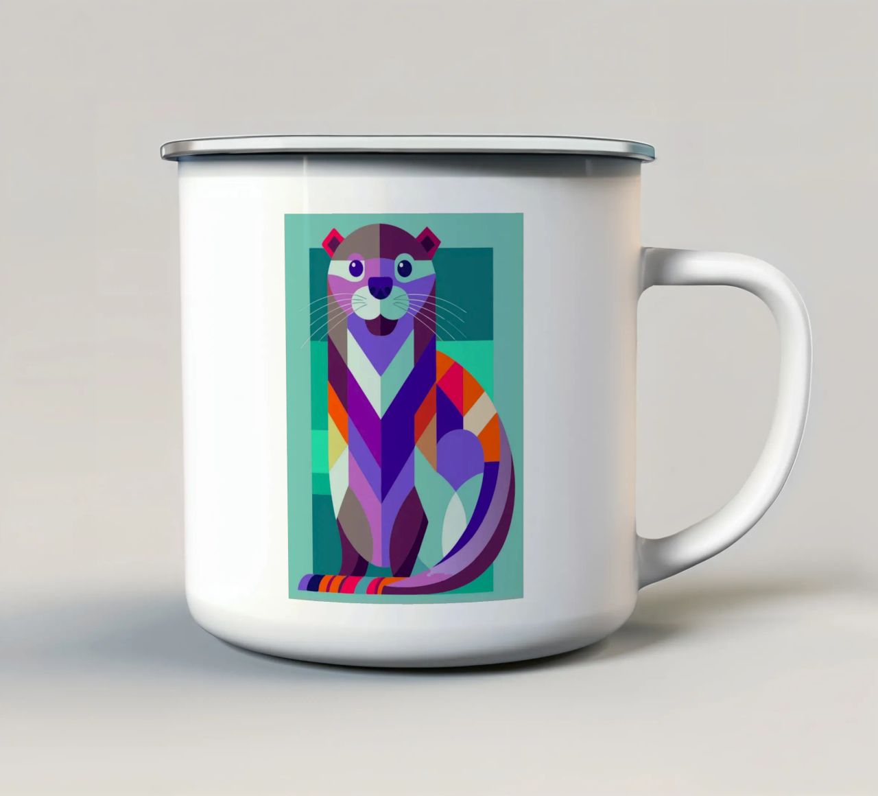 ilustrazione geometrica della lontra tazza in smalto da nemaro