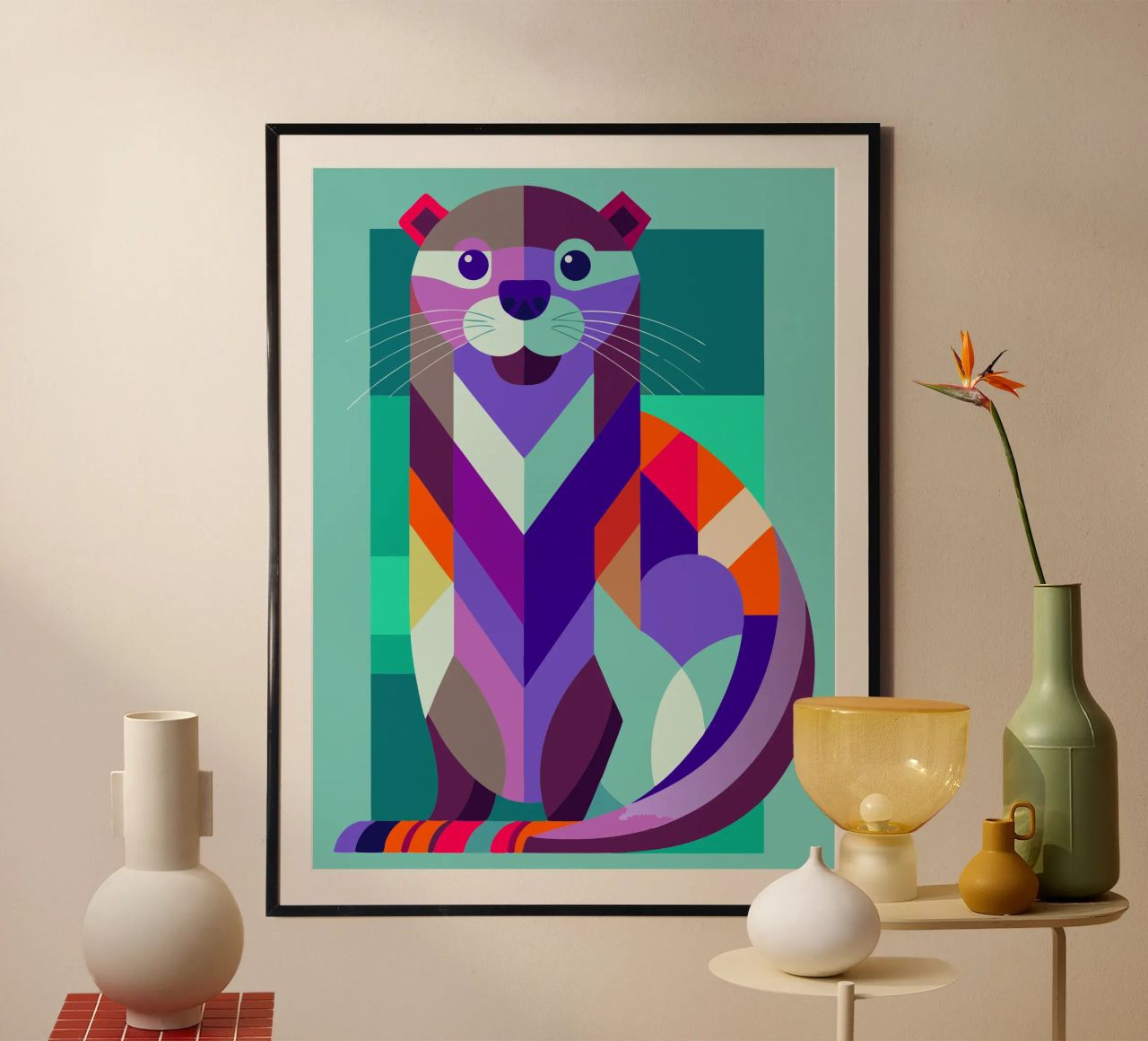 ilustrazione geometrica della lontra poster da nemaro