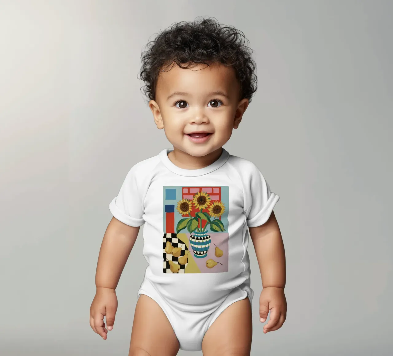 Sunflower Checkerboard Game short-sleeve baby romper by Fable Tempa