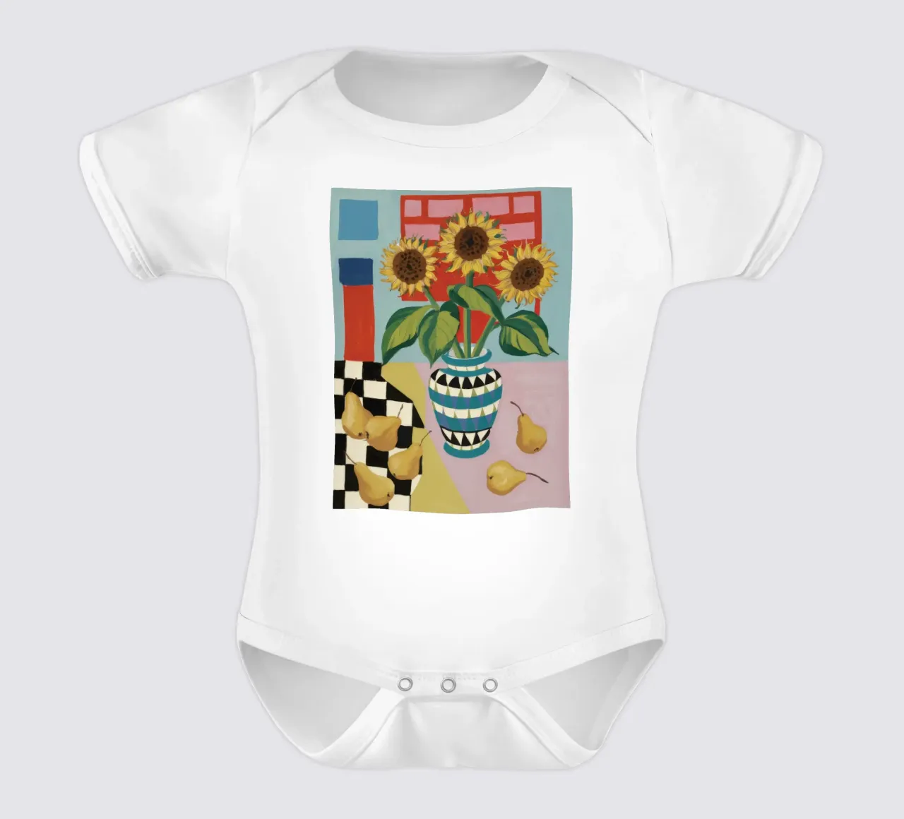 Sunflower Checkerboard Game short-sleeve baby romper by Fable Tempa
