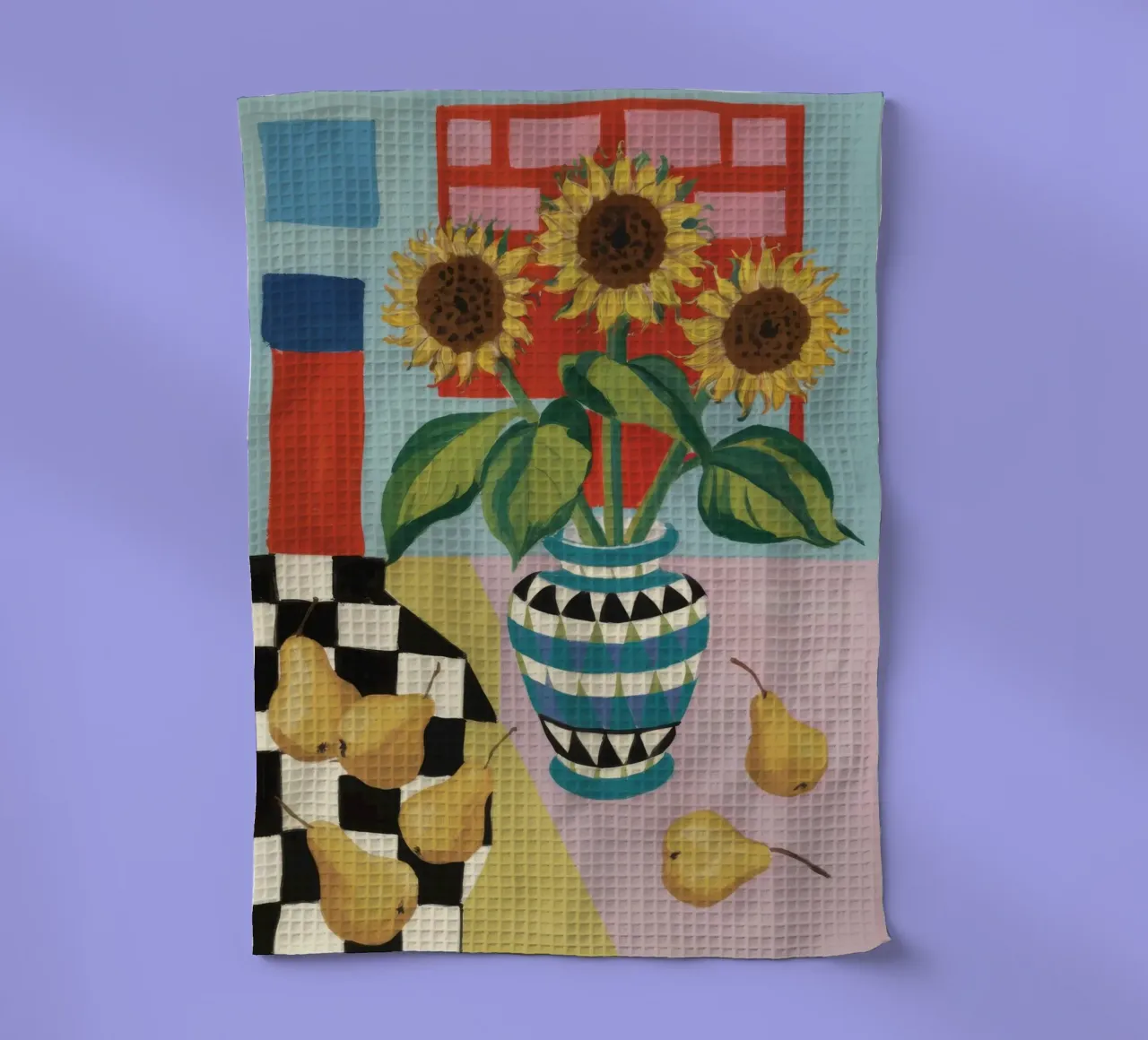 Sunflower Checkerboard Game tea towel by Fable Tempa