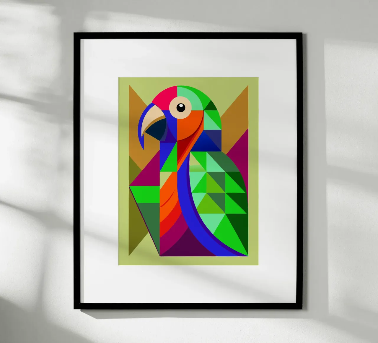 ilustrazione geometrica del pappagallo poster con telaio in legno da nemaro