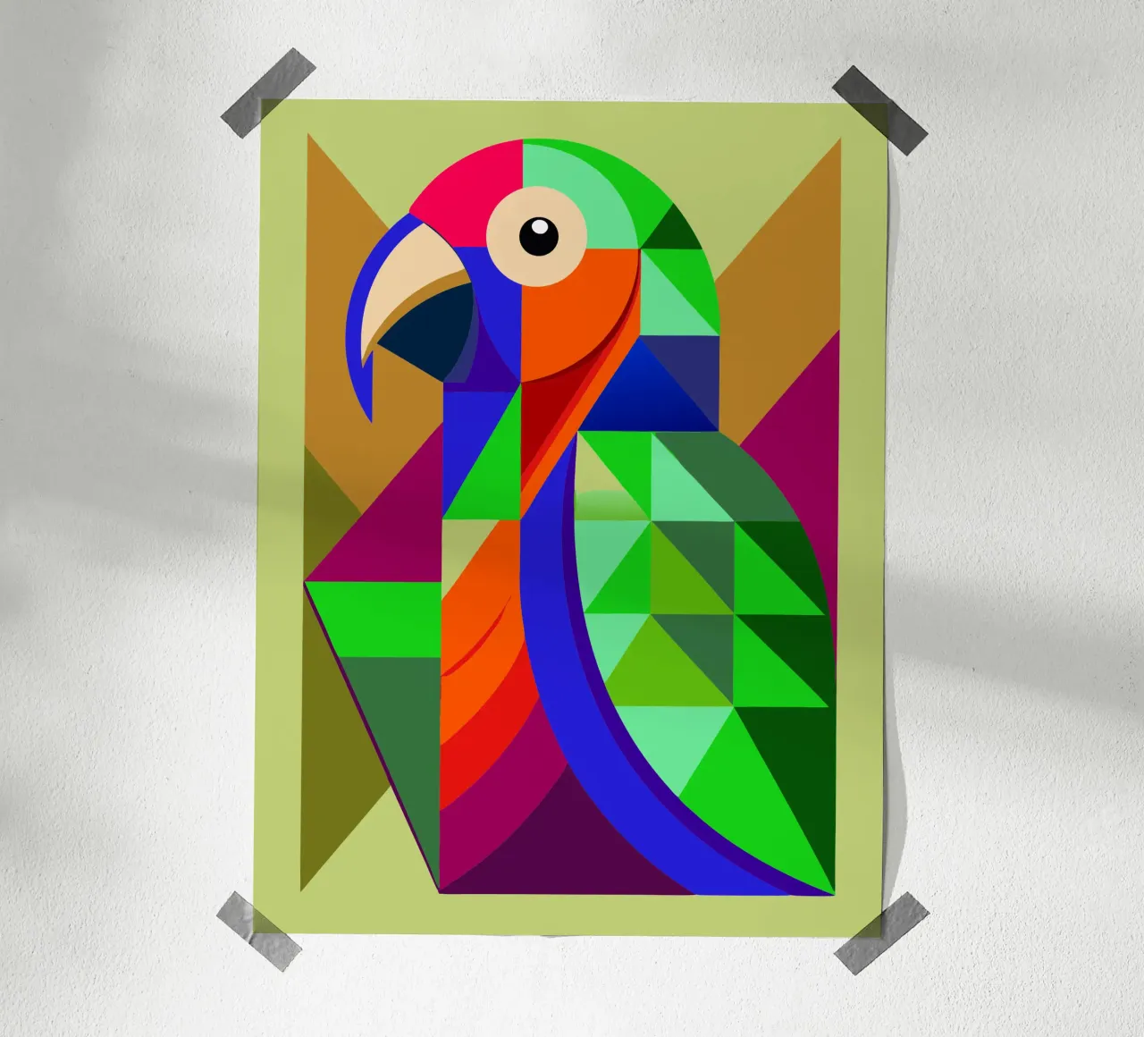 ilustrazione geometrica del pappagallo poster con telaio in legno da nemaro