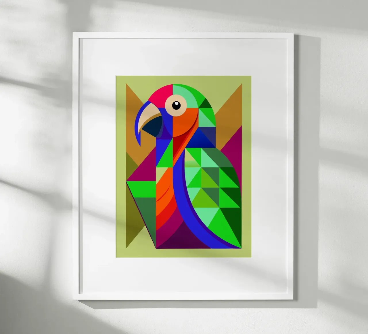 ilustrazione geometrica del pappagallo poster con telaio in legno da nemaro