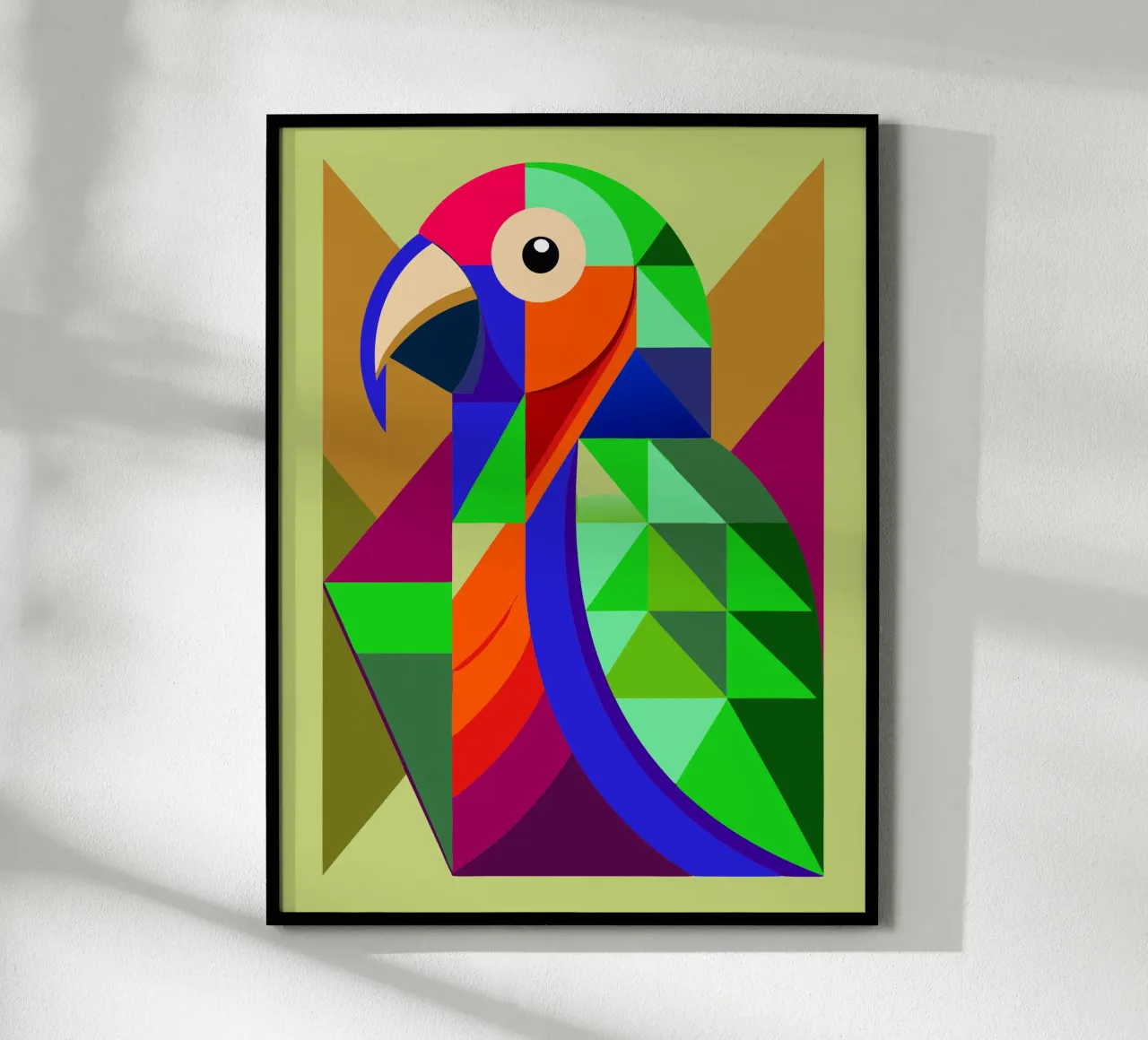 ilustrazione geometrica del pappagallo poster con telaio in legno da nemaro