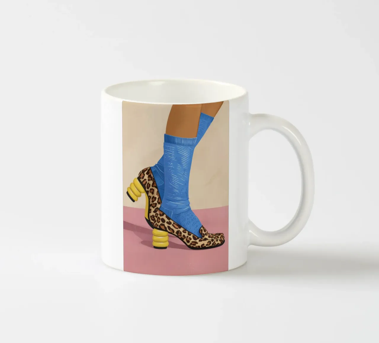 Leopard Sock Step ceramic mug by Tiga Bersama