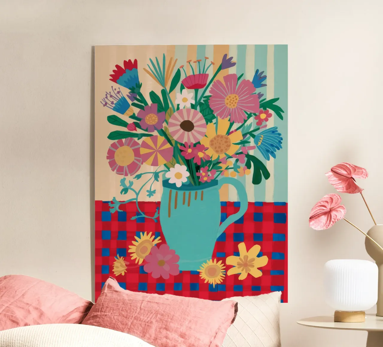 Cerulean Gingham Blooms acrylic glass by Fable Tempa