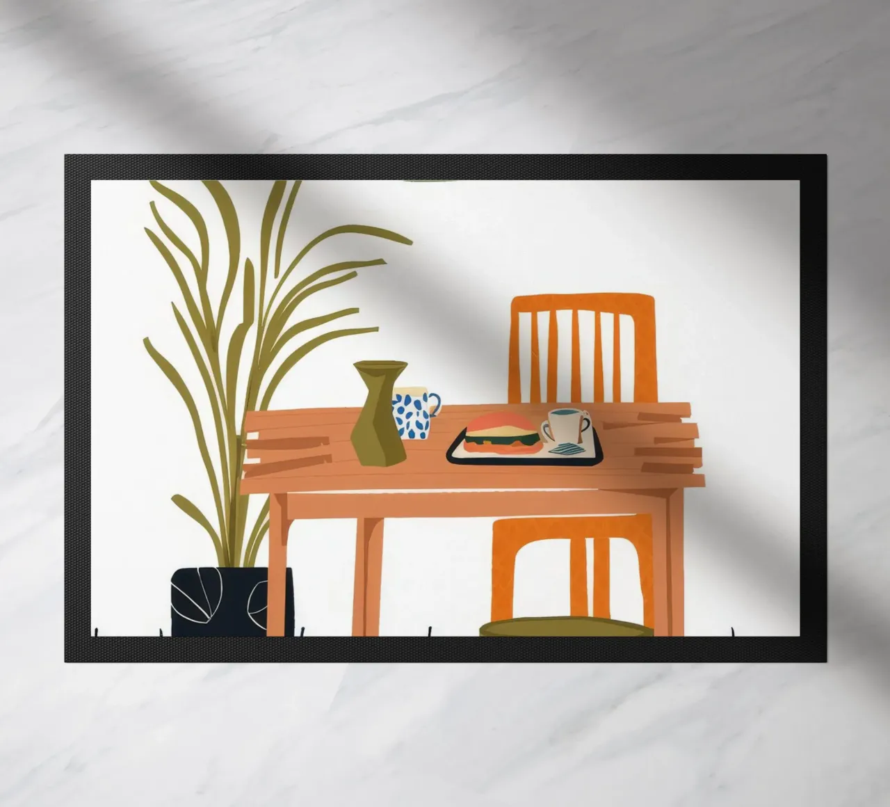 Sala da pranzo con pavimento a scacchi zerbino da Tiga Bersama