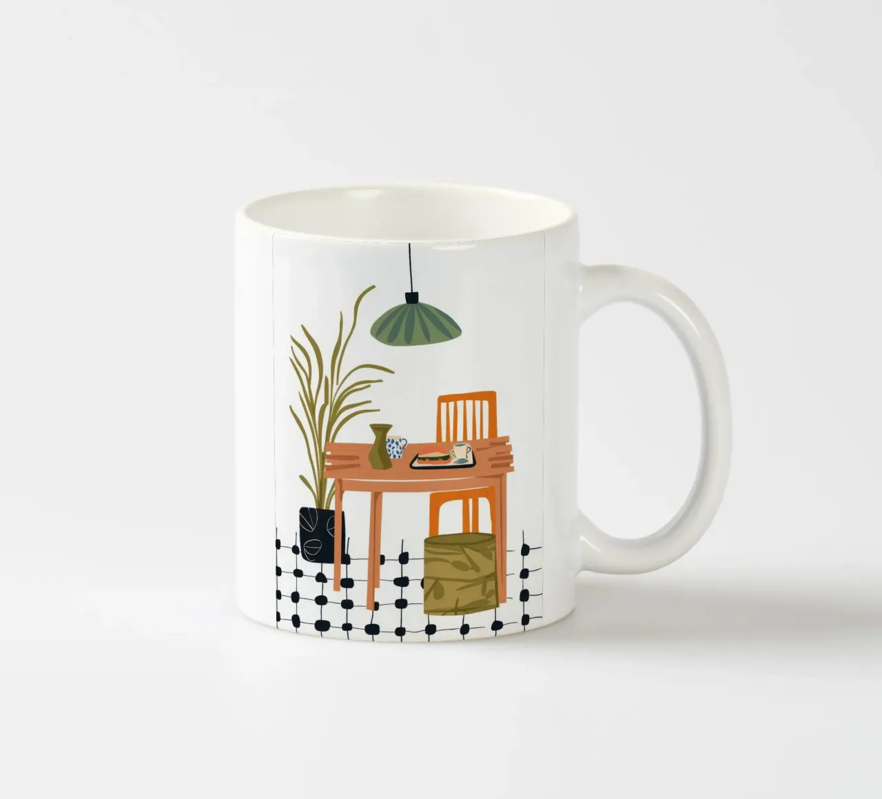 Sala da pranzo con pavimento a scacchi tazza in ceramica da Tiga Bersama