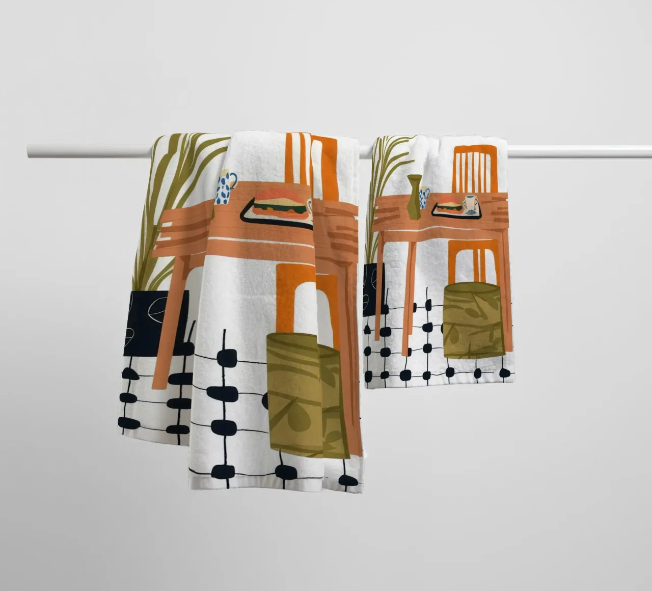 Sala da pranzo con pavimento a scacchi asciugamano da bagno da Tiga Bersama