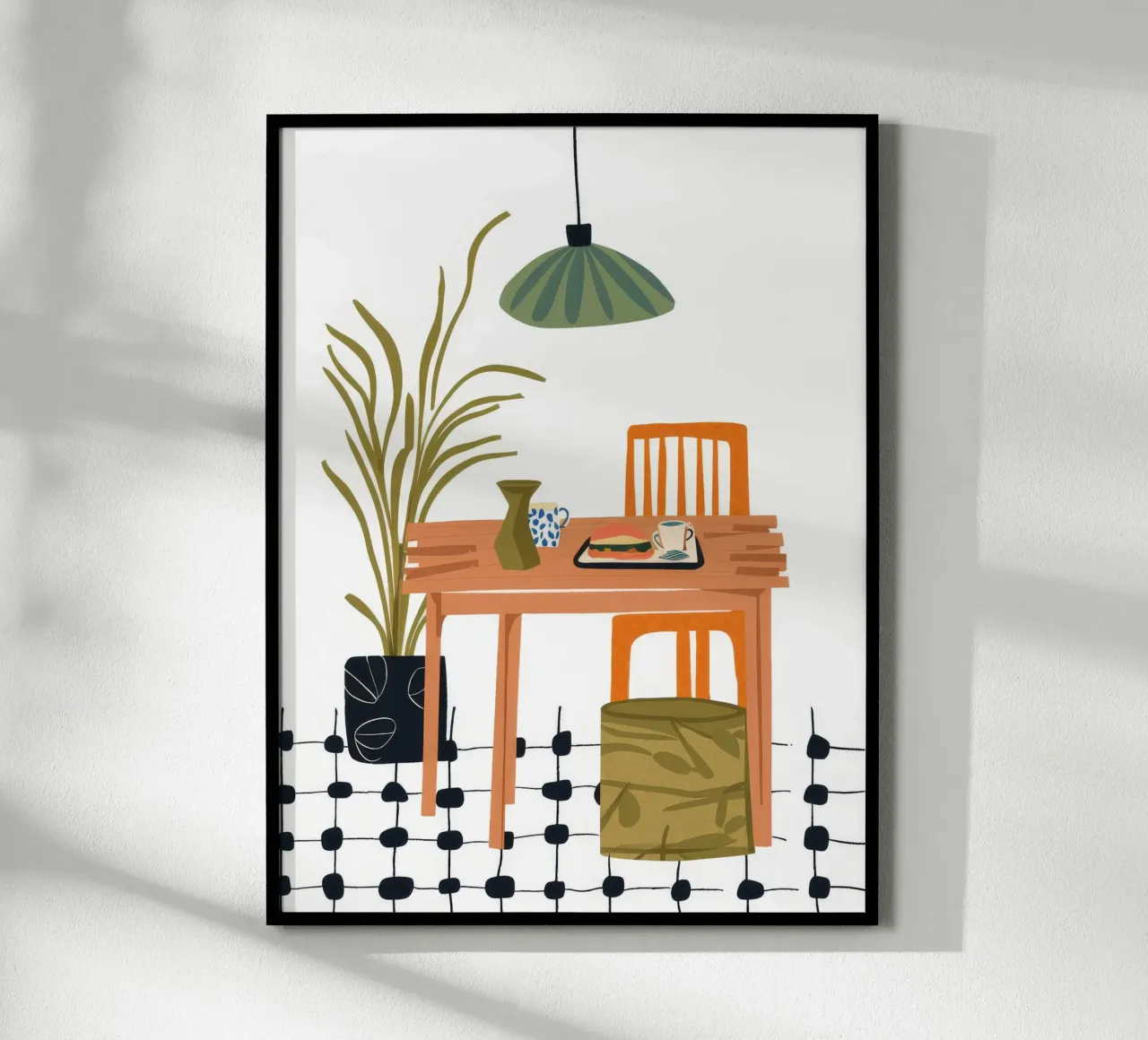 Sala da pranzo con pavimento a scacchi carta hahnemühle da Tiga Bersama