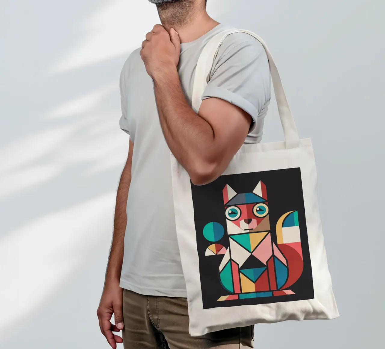 ilustrazione geometrica dello scoiattolo borsa in juta da nemaro