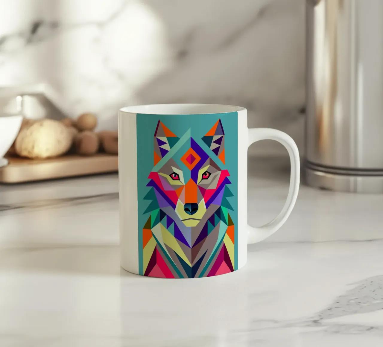 ilustrazione geometrica del lupo tazza in ceramica da nemaro