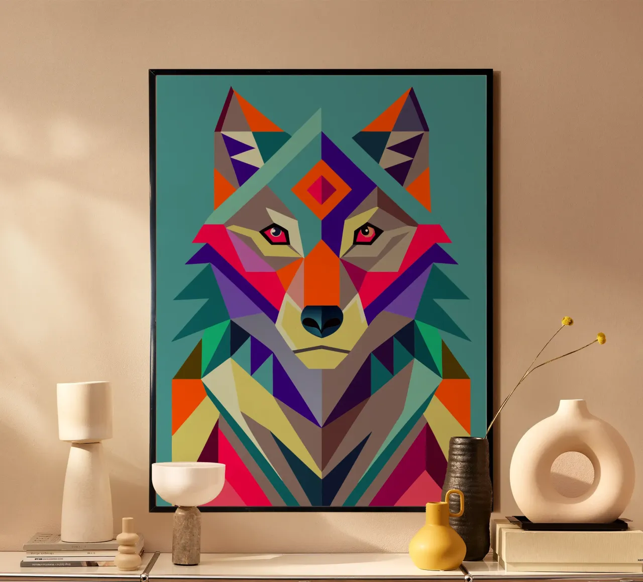 wolf geometrics ilustration poster by nemaro