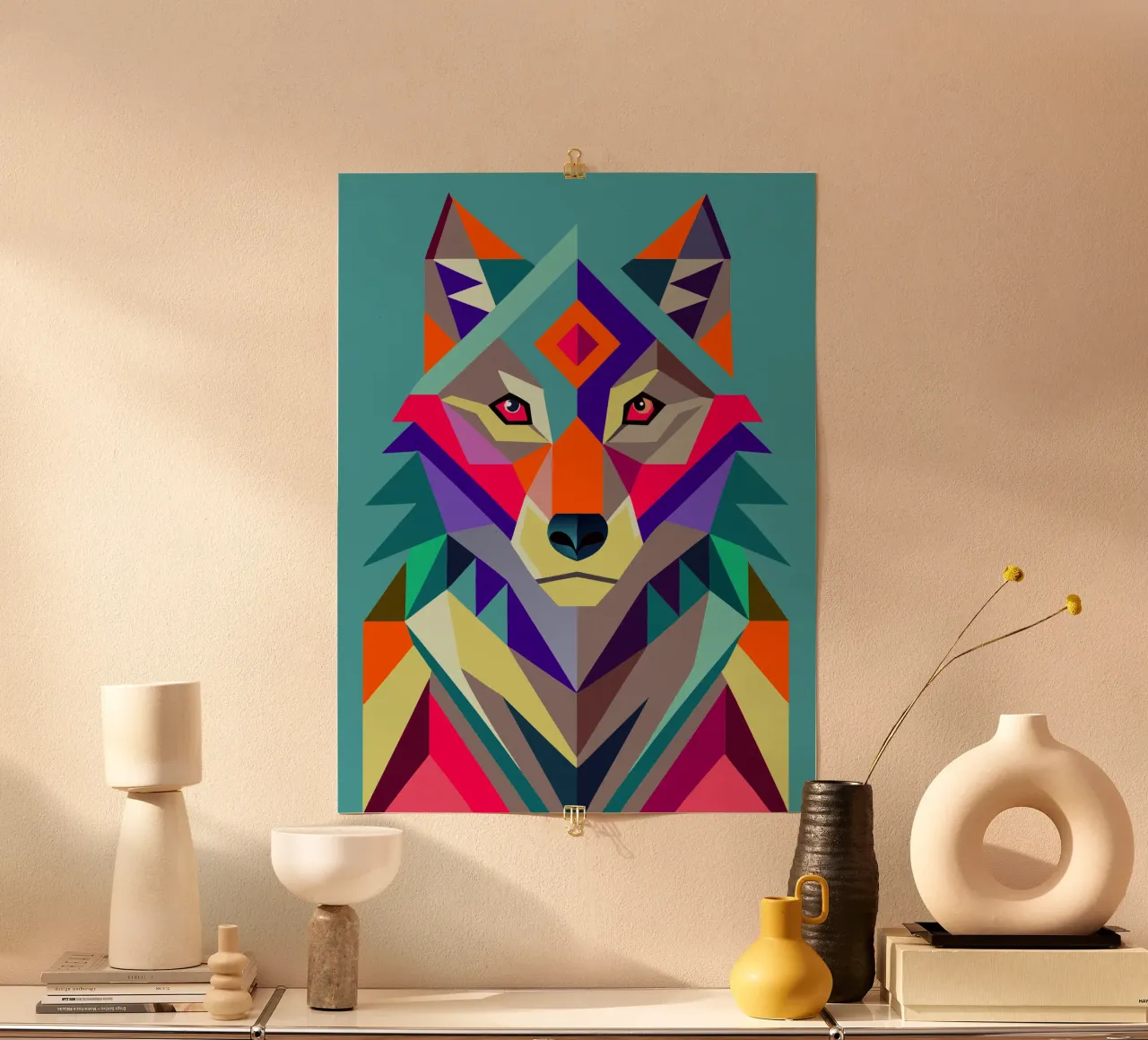 wolf geometrics ilustration poster by nemaro