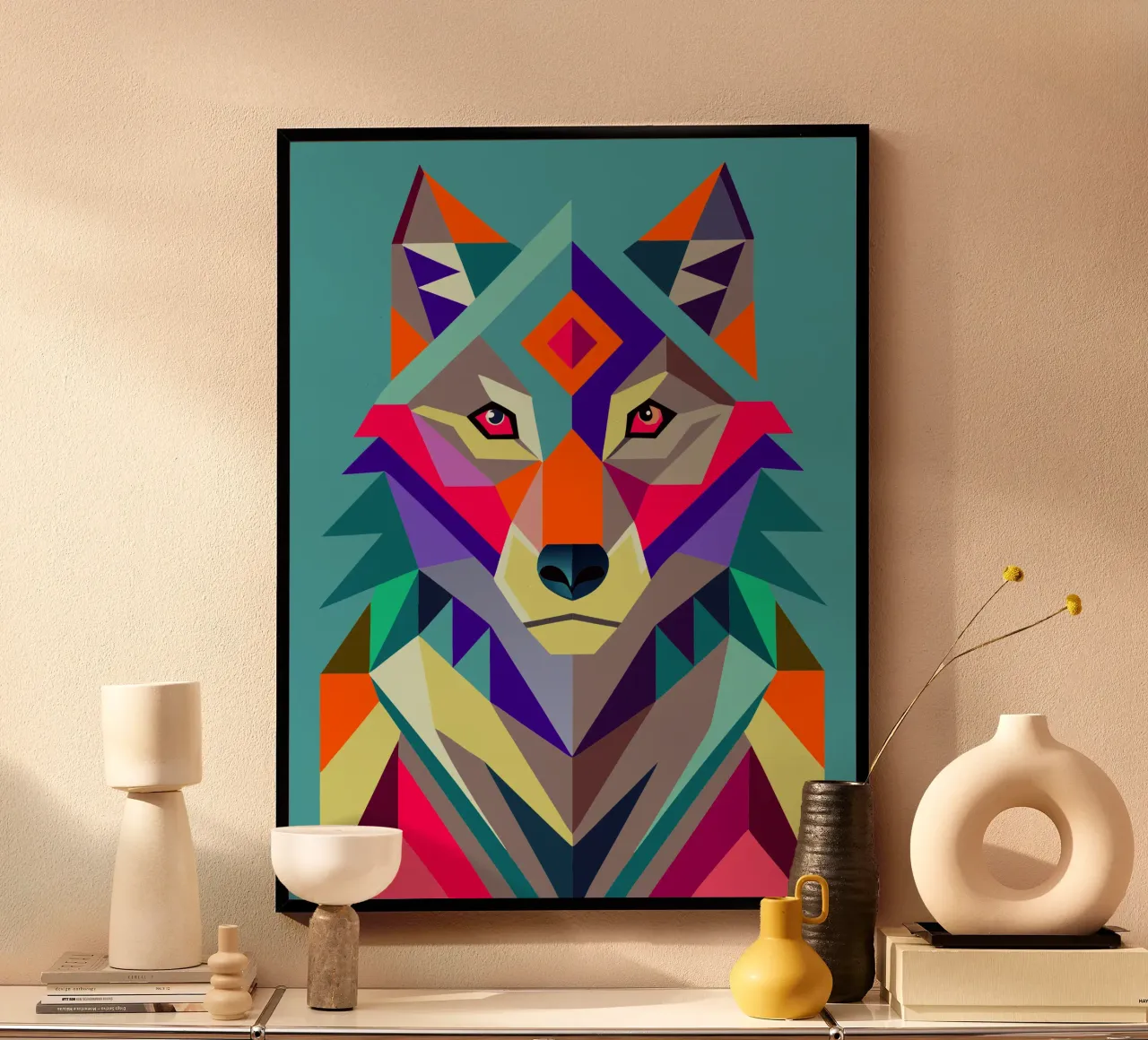 ilustrazione geometrica del lupo carta hahnemühle da nemaro