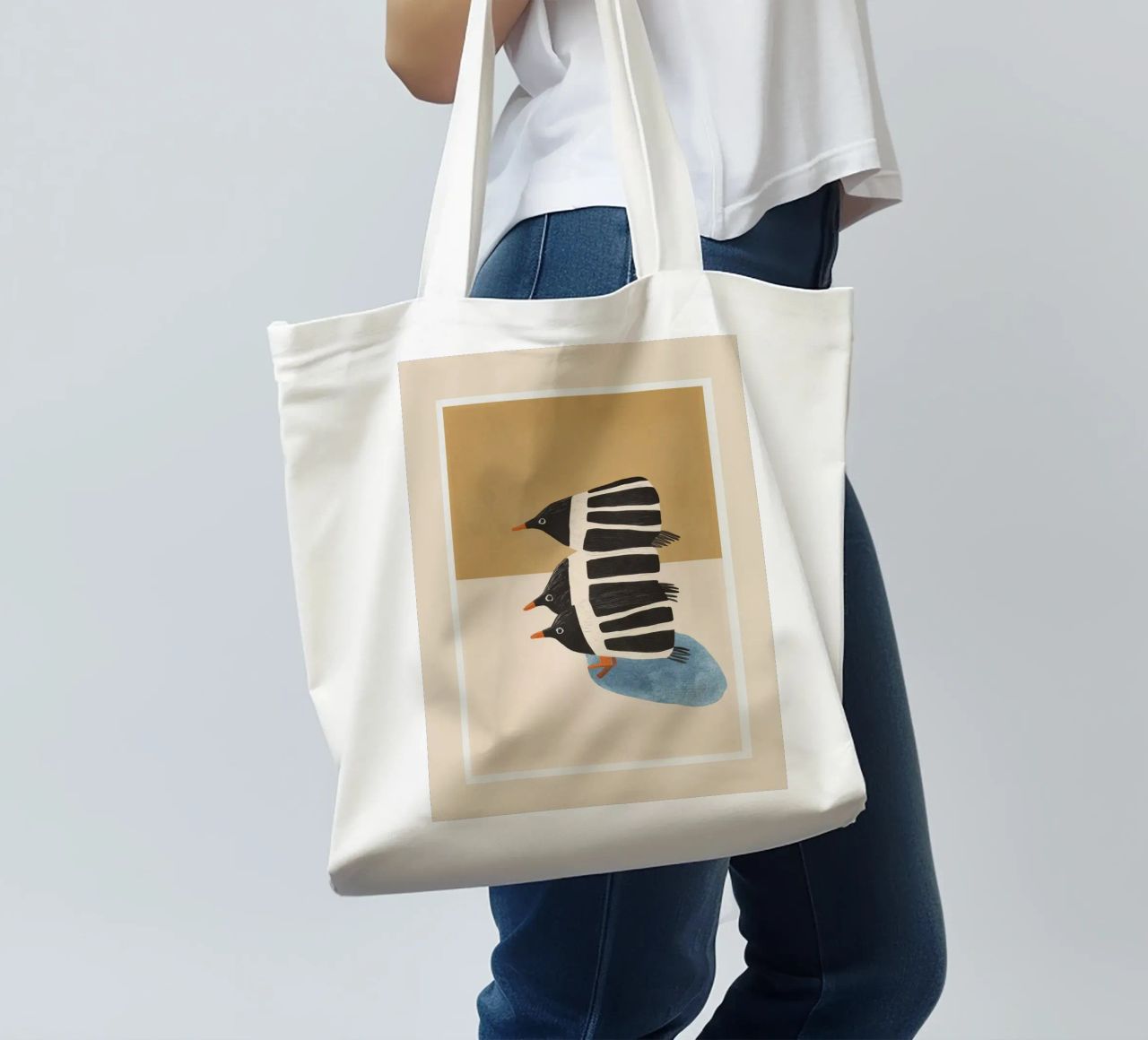 Minimal Penguin Stack borsa in juta da cityart