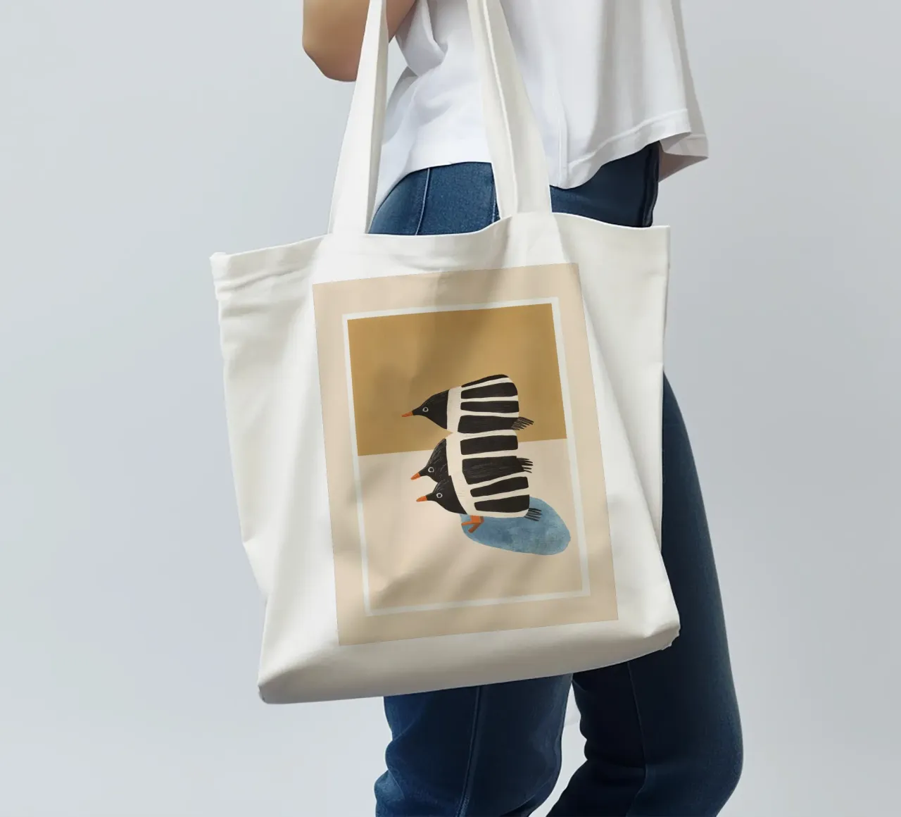 Minimal Penguin Stack borsa in juta da cityart