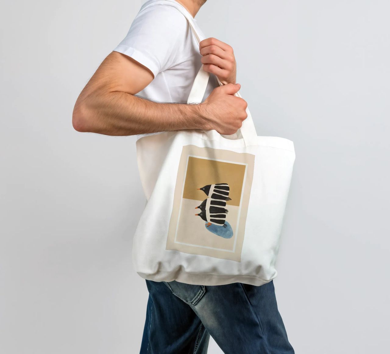 Minimal Penguin Stack borsa in juta da cityart