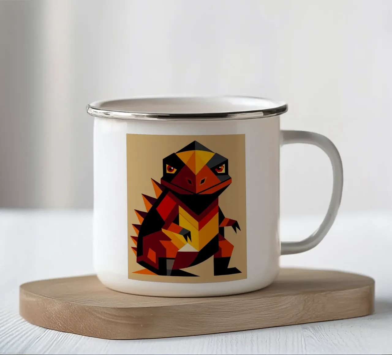 ilustrazione geometrica di komodo tazza in smalto da nemaro
