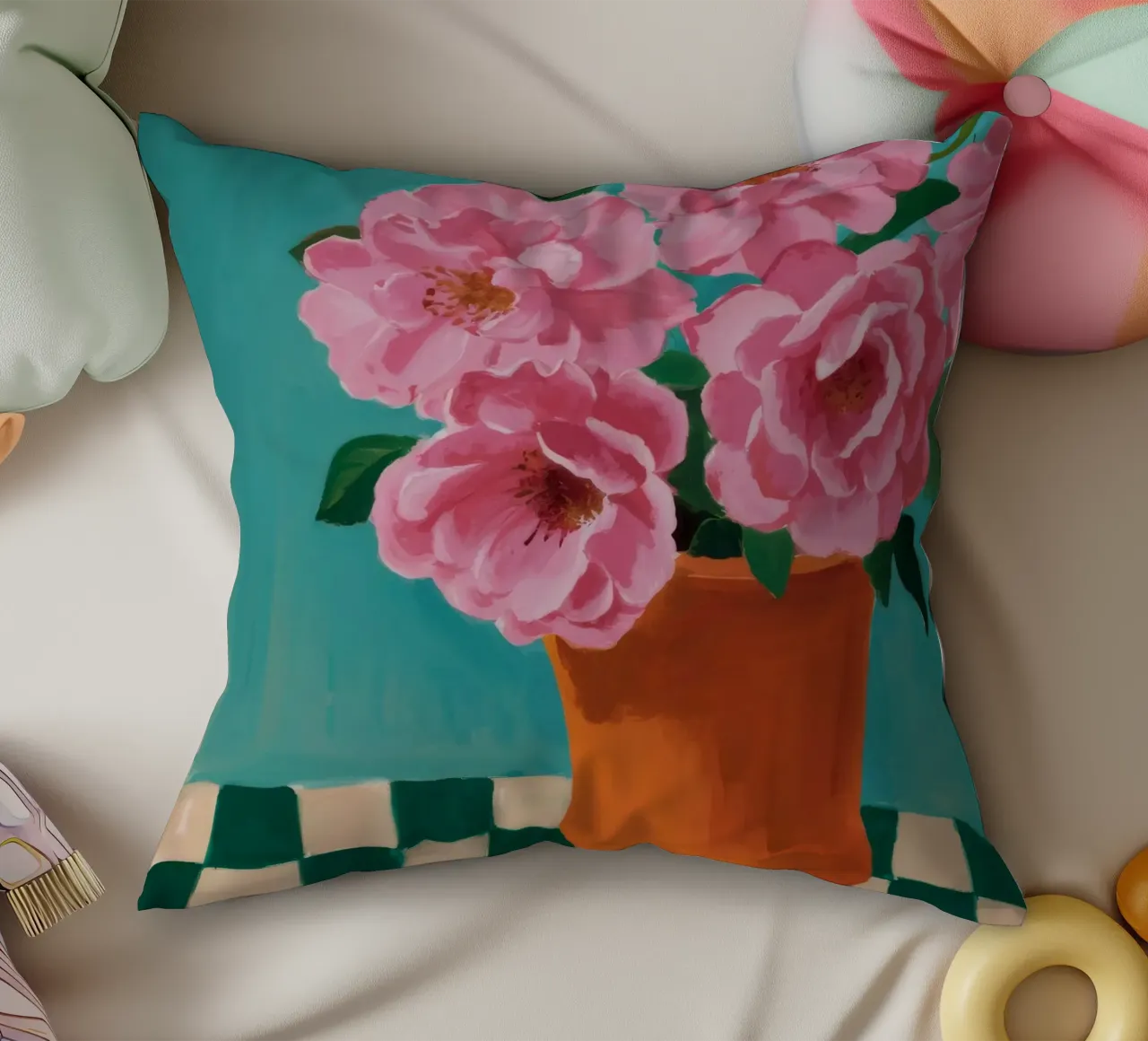 Peonie a scacchiera cuscino da Tiga Bersama
