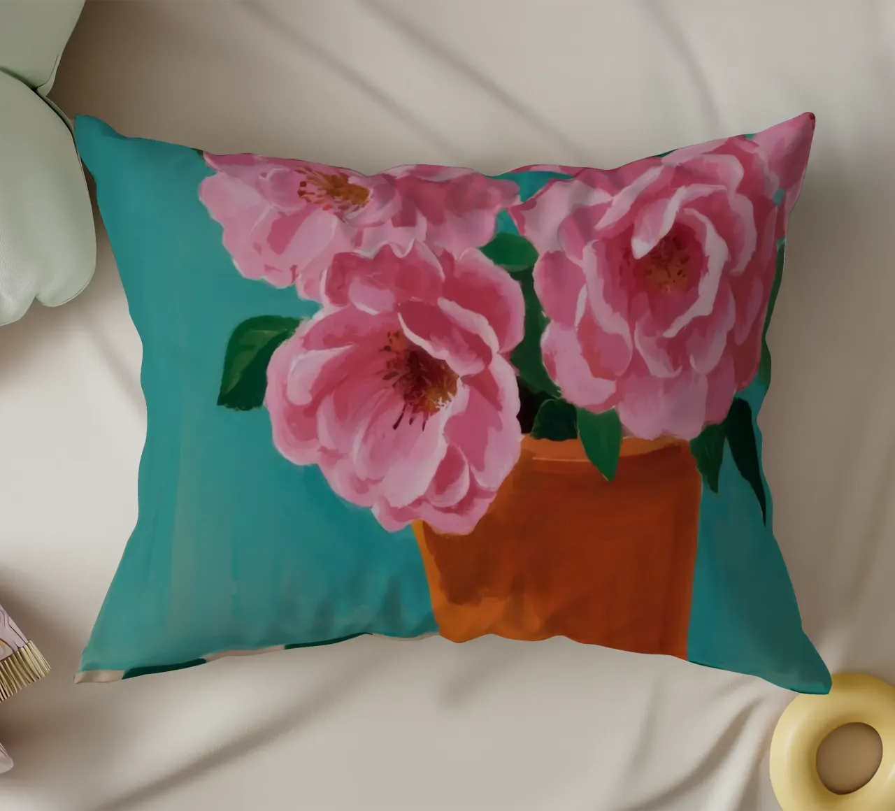 Peonie a scacchiera cuscino da Tiga Bersama