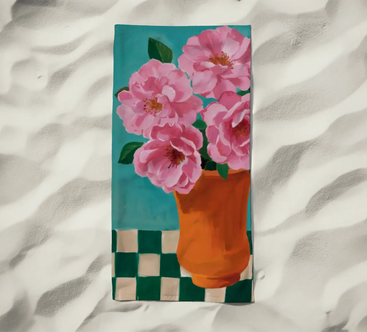 Peonie a scacchiera telo mare da Tiga Bersama