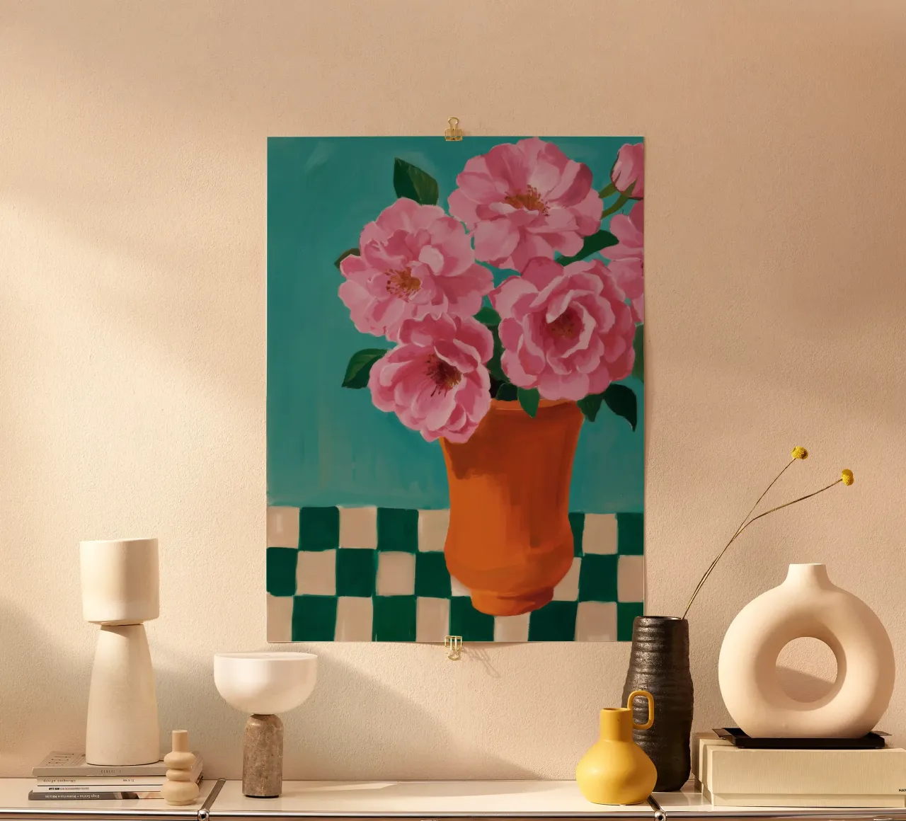 Peonie a scacchiera poster da Tiga Bersama