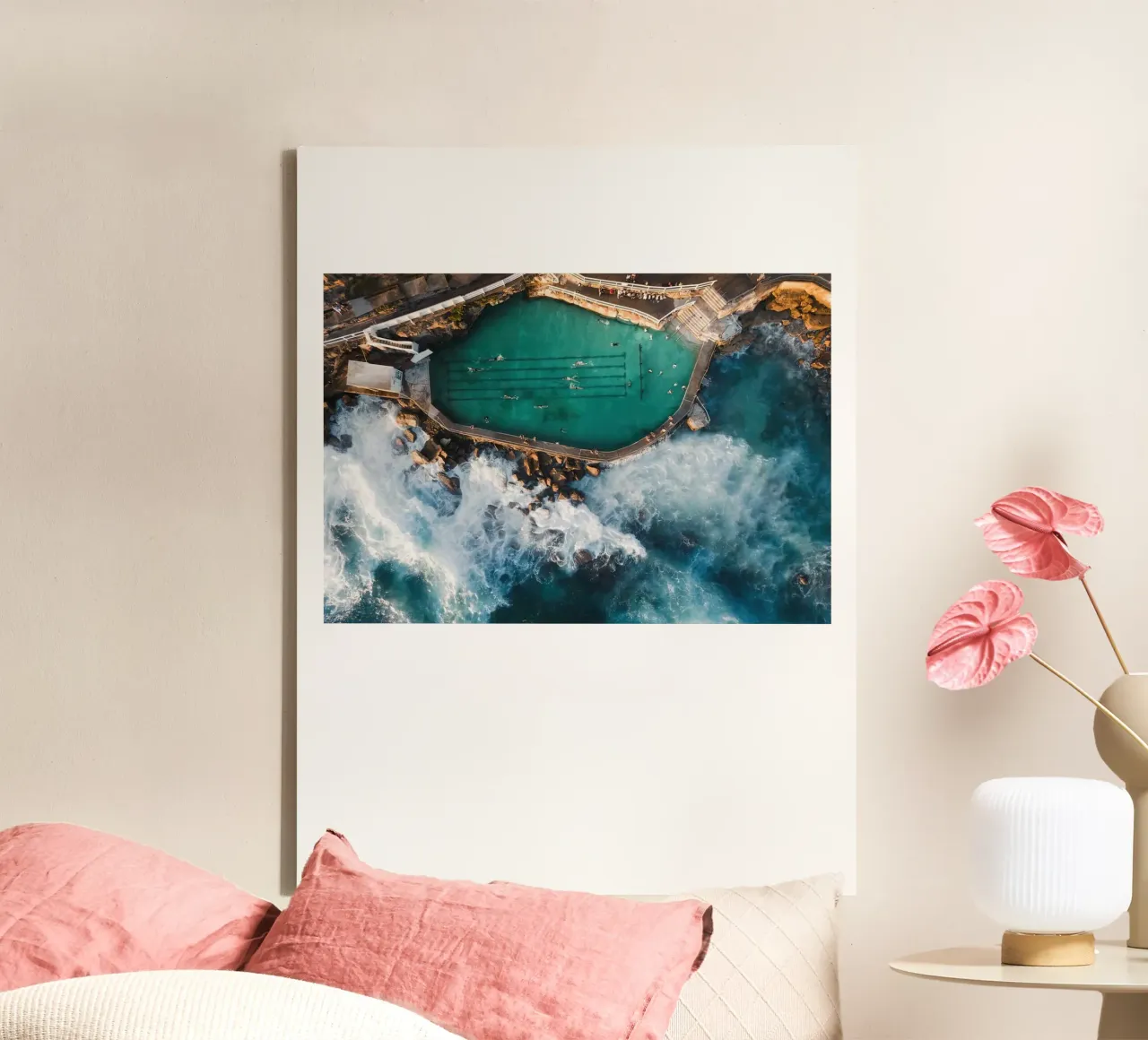 Bronte Beach Rock Pool canvas with Floater frame by Slim Aarons Vintage