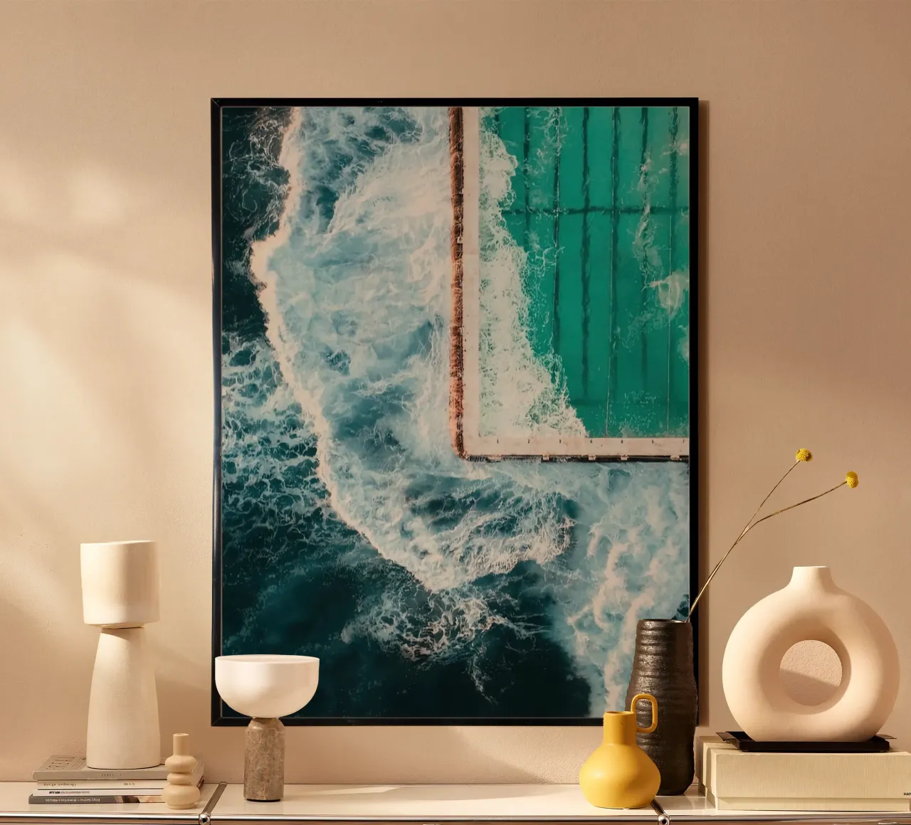 Icebergs Ocean Pool poster with plastic frame by Slim Aarons Vintage