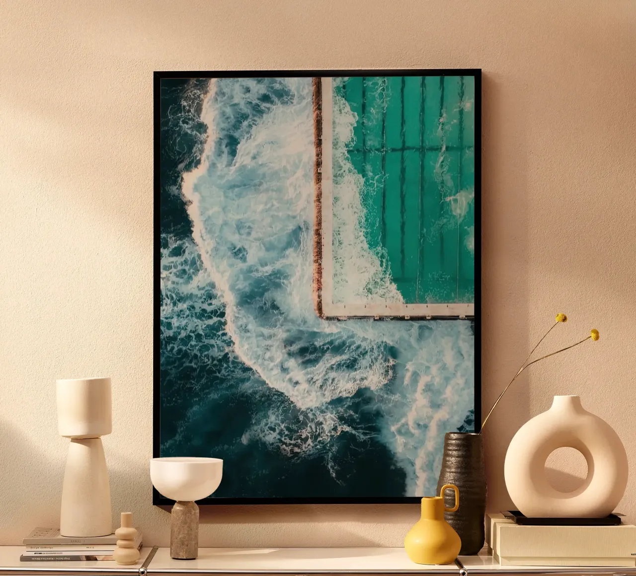 Icebergs Ocean Pool poster with plastic frame by Slim Aarons Vintage