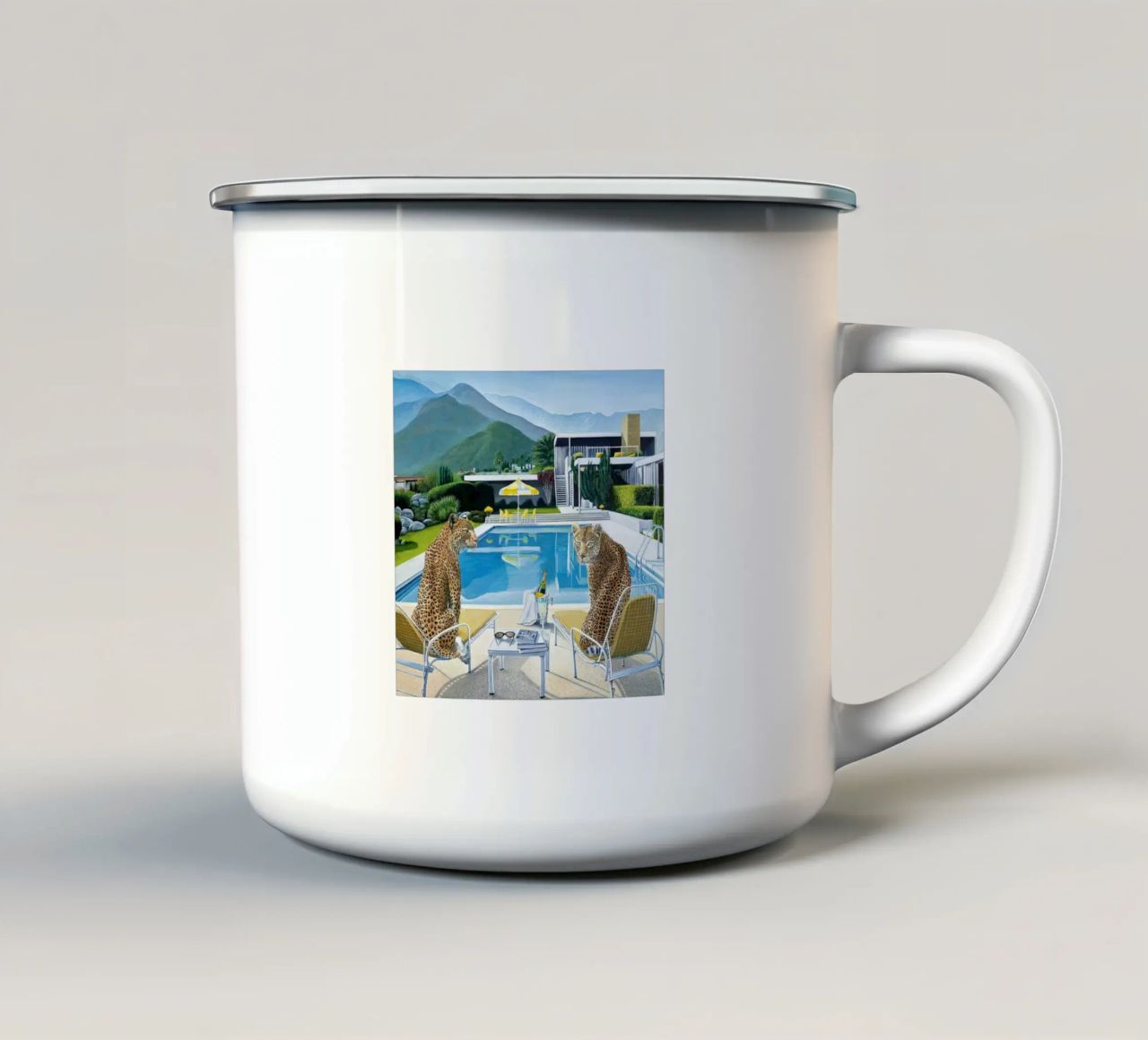 Tiger Pool Side Slim aarons tazza in smalto da Slim Aarons Vintage