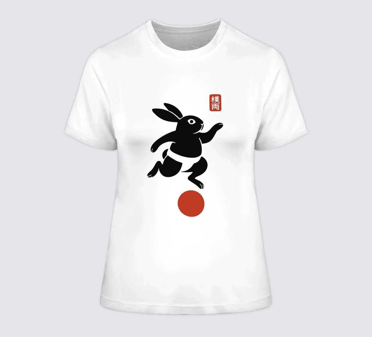 Balancing lucky rabbit women's fitted t-shirt by Moqro Home Decoration