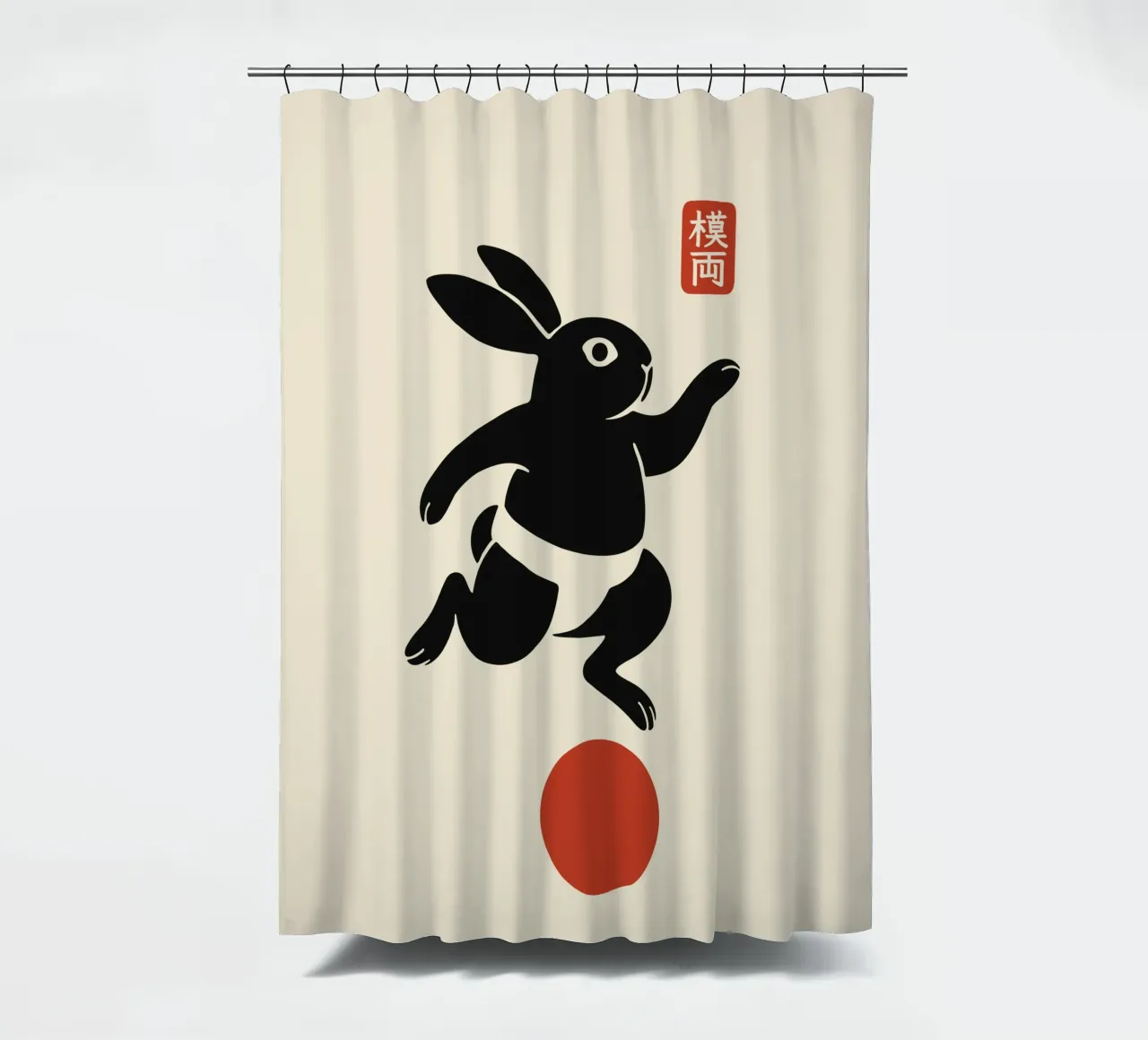 Balancing lucky rabbit shower curtain by Moqro Home Decoration