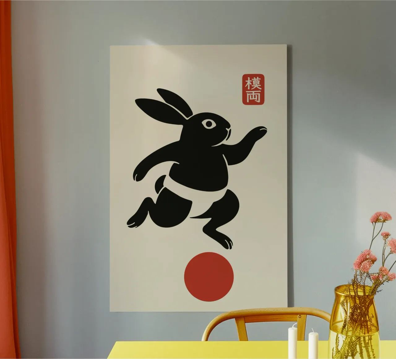 Balancing lucky rabbit canvas with Floater frame by Moqro Home Decoration
