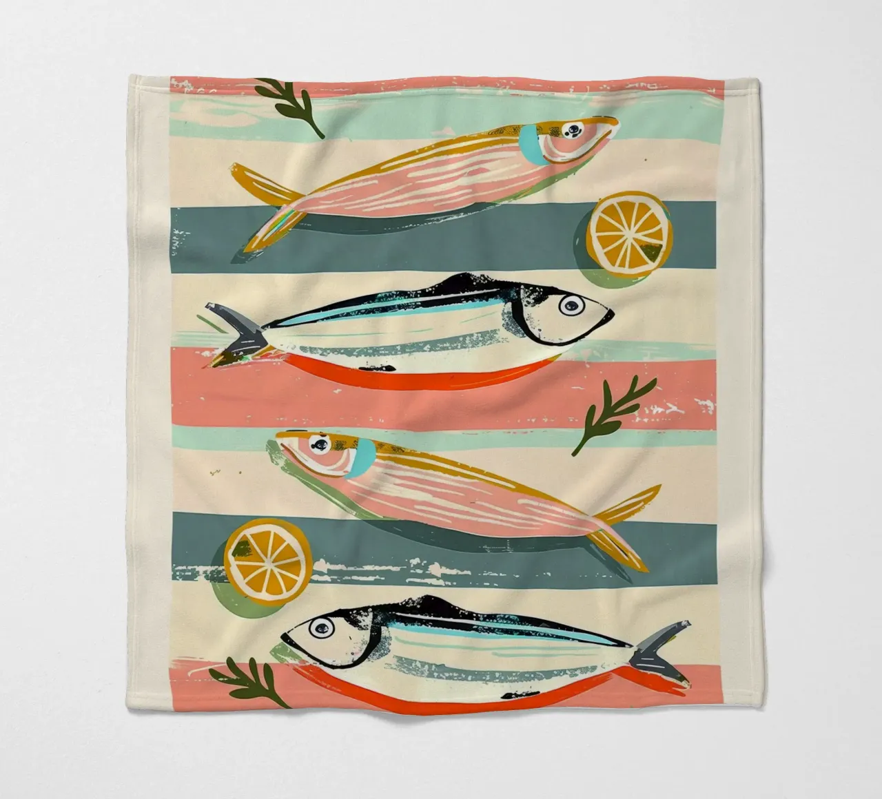 Sardines on Stripes Fleecedecke von Nadjaa