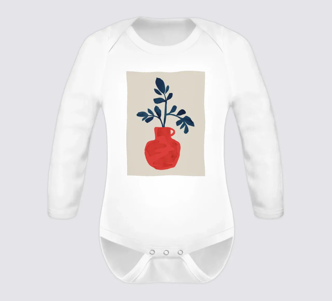 Red Vase Foliage long-sleeve baby romper by Tiga Bersama