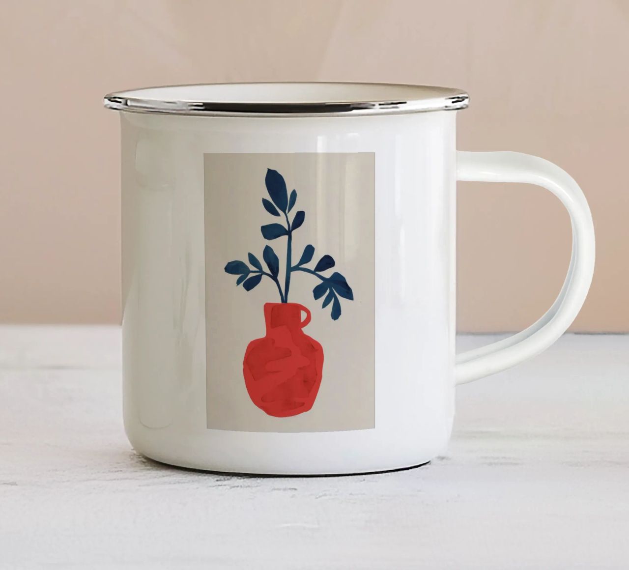 Vaso rosso di fogliame tazza in smalto da Tiga Bersama