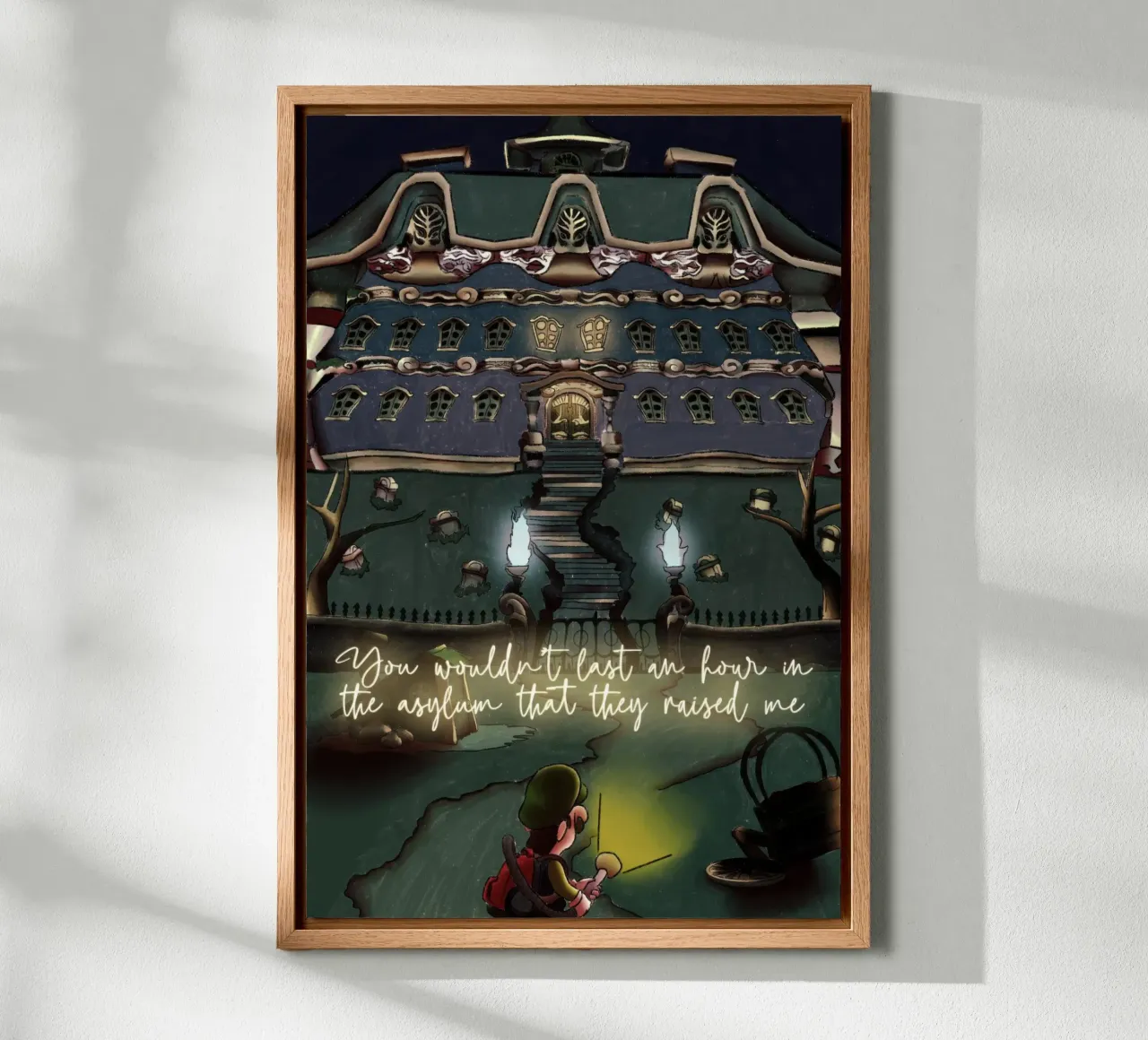 Luigi's Mansion Gothic Zitat Leinwand mit Schattenfugenrahmen von lucasmeier