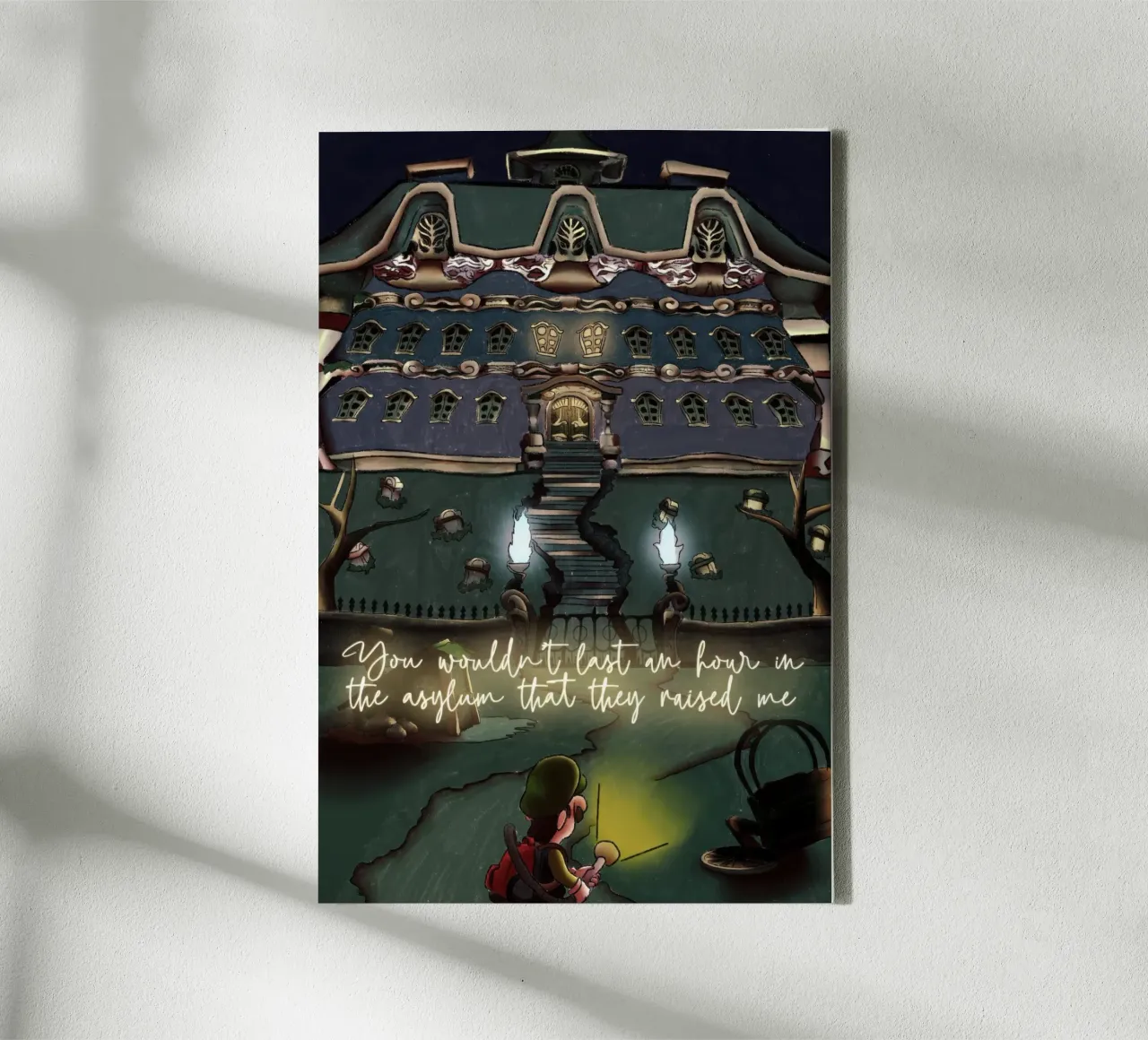 Luigi's Mansion Gothic Zitat Leinwand mit Schattenfugenrahmen von lucasmeier