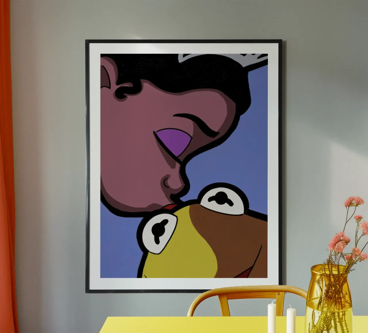 Baiser de Tiana et Kermit poster avec cadre en aluminium de lucasmeier