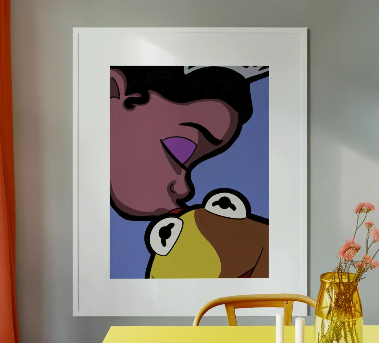 Baiser de Tiana et Kermit poster avec cadre en aluminium de lucasmeier