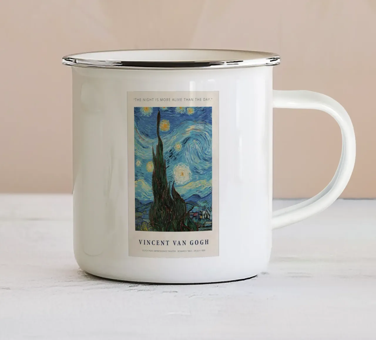 La notte è più viva del giorno tazza in smalto da ashcraft shop
