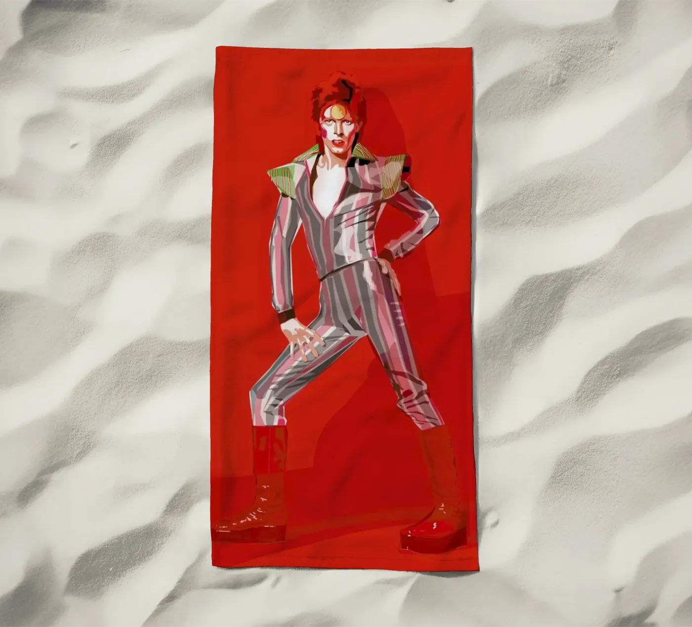 David Bowie beach towel by Agnes KR Patience