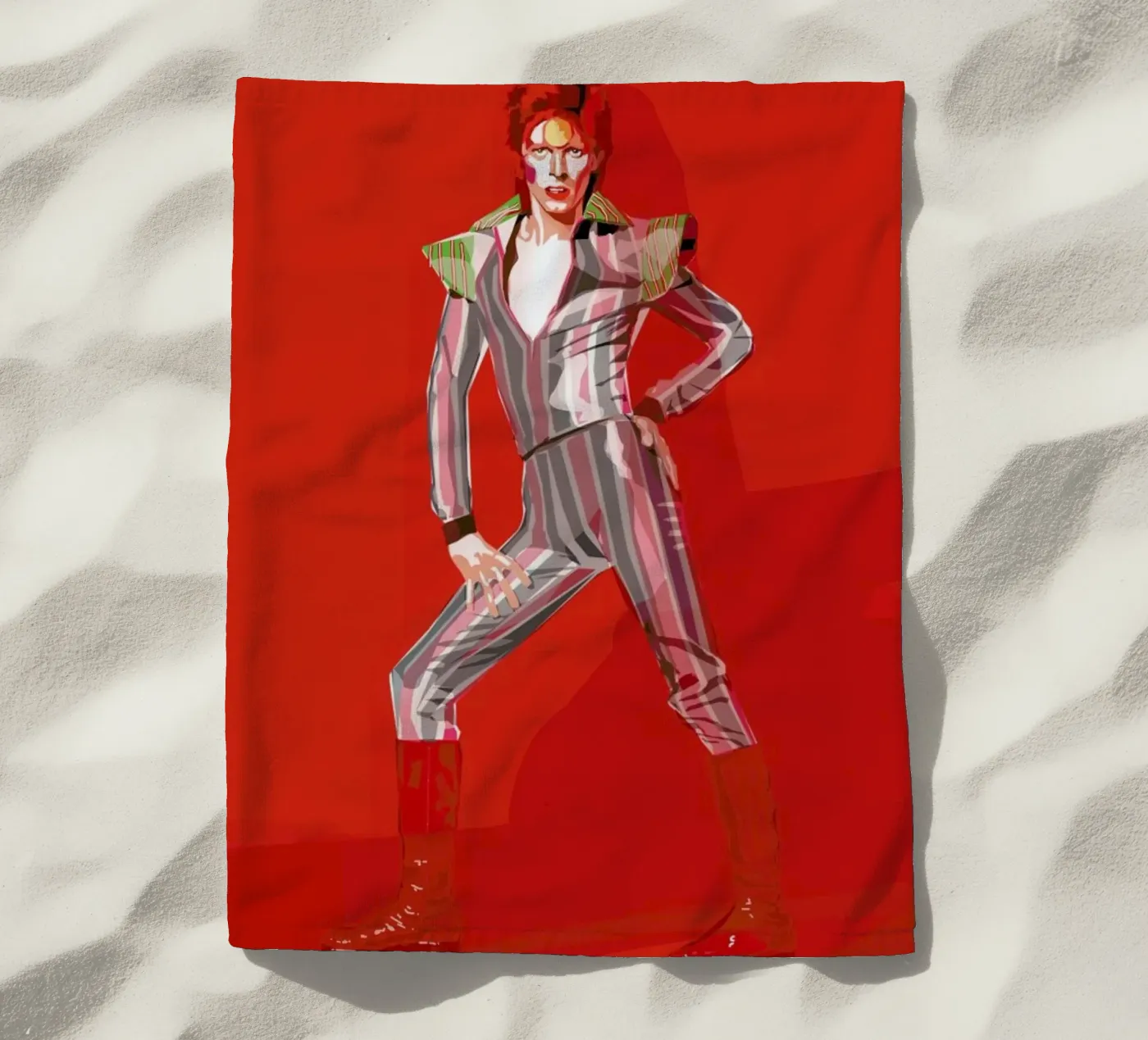 David Bowie beach towel by Agnes KR Patience