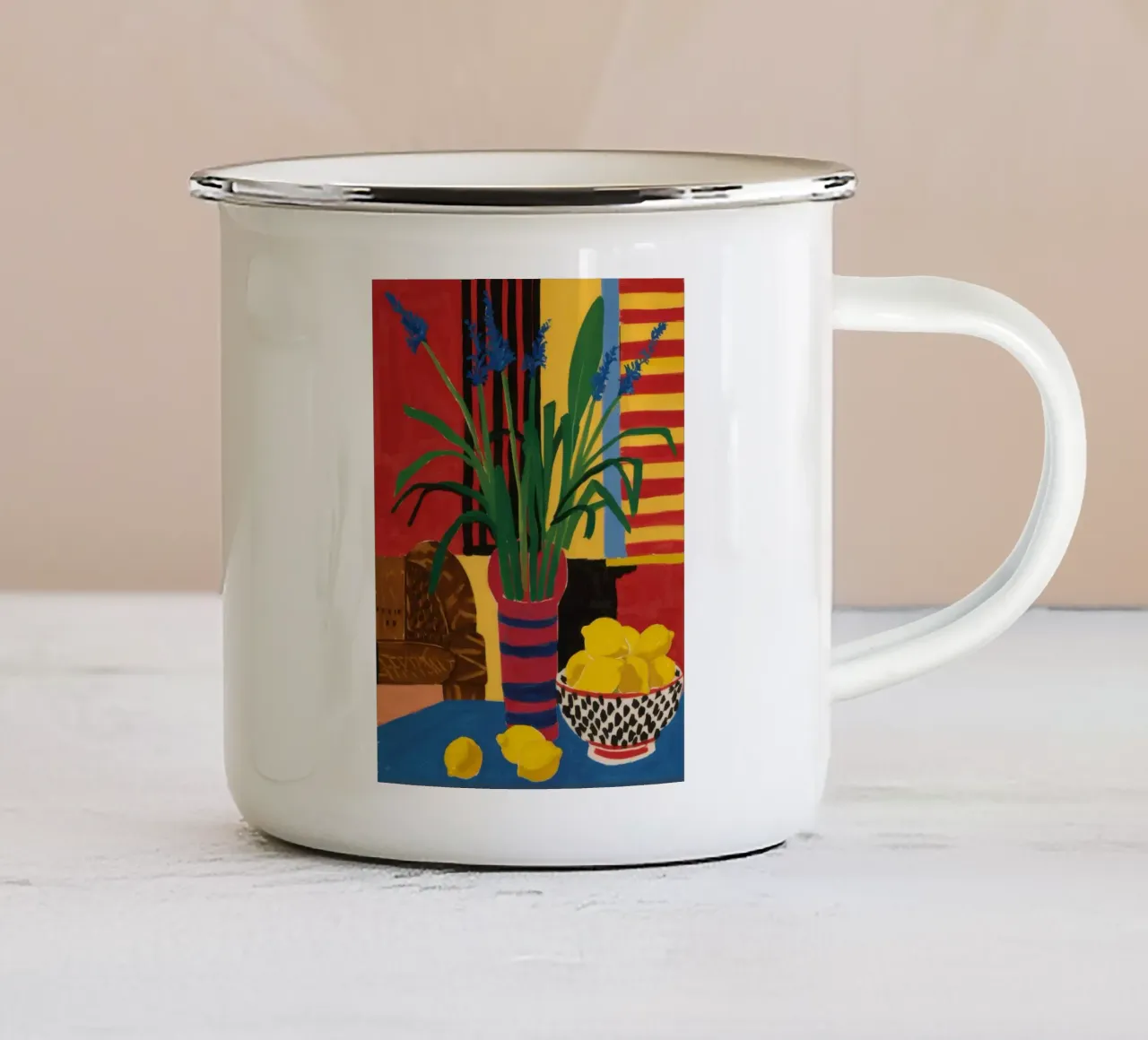 Symfonie van primaire kleuren emaille mok van Fable Tempa