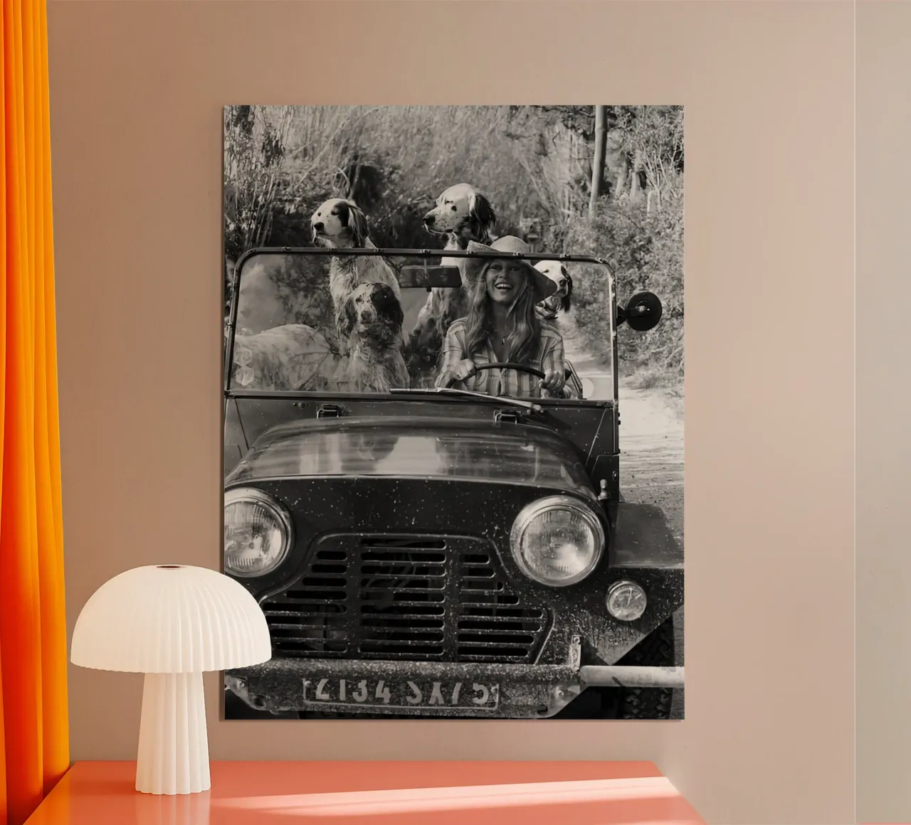 Animal Car Vintage photograph poster with plastic frame by Black And White
